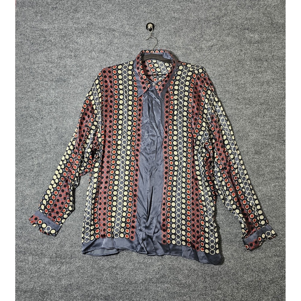 VINTAGE MEN'S CETA ITALIANA  SILK SHIRT MULTI-COLOR Gray Circles  GEOMETRIC XXL